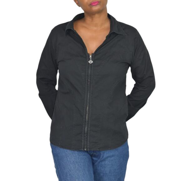 Harley Davidson Zip Shirt Black Motorcycle Crystals Rhinestone Bedazzled Large - Picture 8 of 16